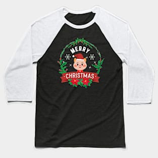 Merry Christmas cat with christmas hat snowflakes design Baseball T-Shirt